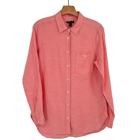 J. Crew Womens Coral Button-Up Shirt top tunic  Size 8 Linen Blend long sleeve - Picture 1 of 12